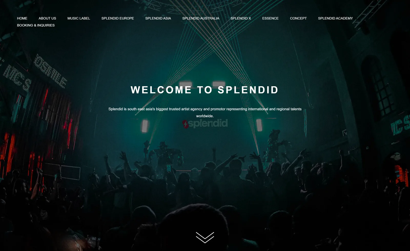 Splendid Worldwide homepage over concert crowd